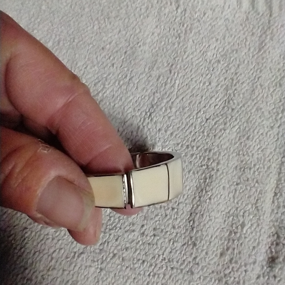Silvertone white small cuff bracelet enamel